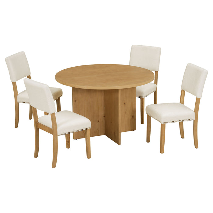 Topmax - 5 Piece Modern Round Dining Table Set Pedestal Kitchen Table Set With 4 Upholstered Dining Chairs For Studio, Apartment, Small Places