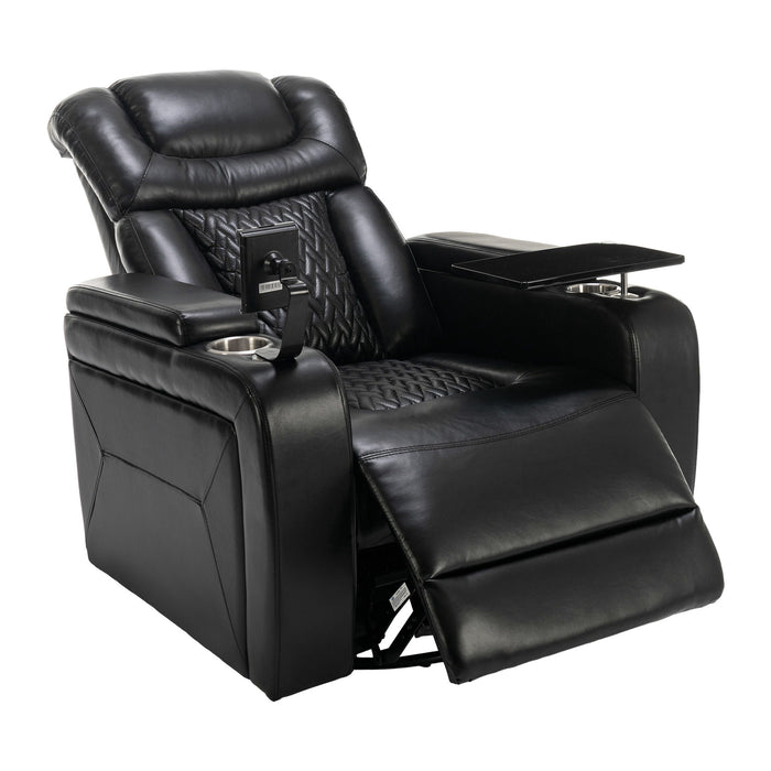 270° Swivel Power Recliner Individual Seat Home Theater Recliner With Comforable Backrest, Tray Table, Phone Holder, Cup Holder, USB Port, Hidden Arm Storage For Living Room