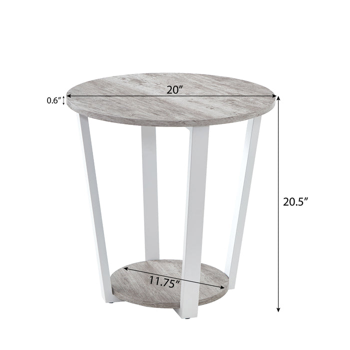 Elysian - Contemporary Round End Table With Shelf - Gray