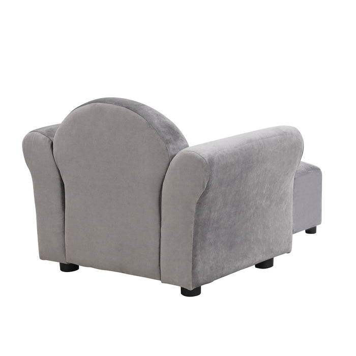 Kids Recliner Chair, Kids Upholstered Couch With Ottoman - Gray