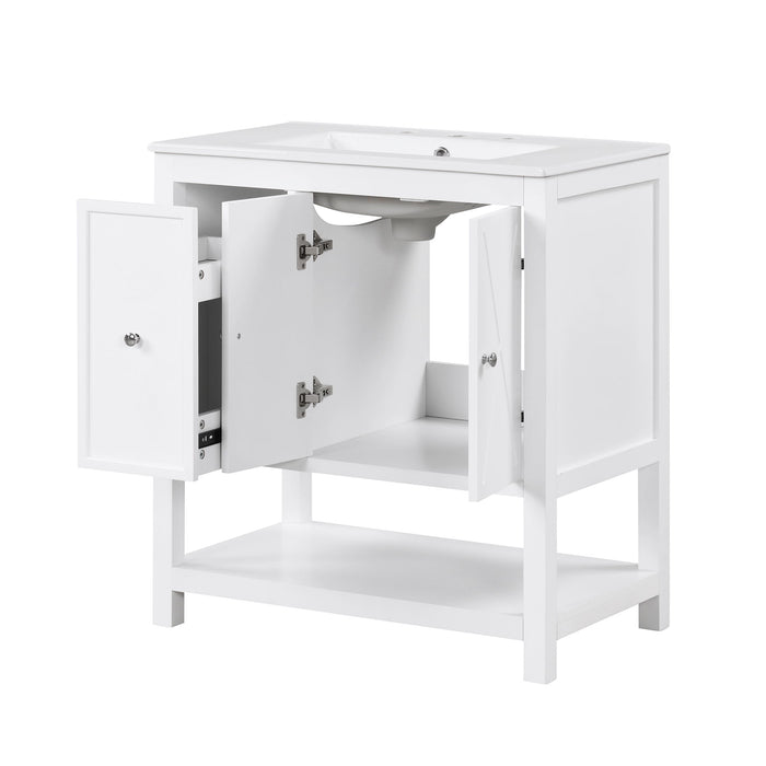 Bathroom Vanity With Sink Top, Bathroom Vanity Cabinet With Two Doors And One Drawer, MDF Boards, Solid Wood, One Package - White