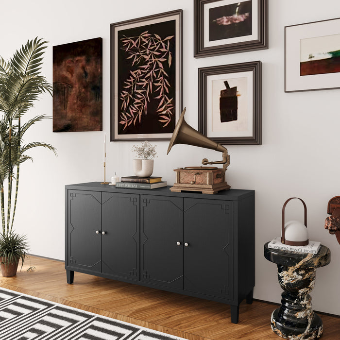 Accent Cabinet 4 Door Wooden Cabinet Sideboard Buffet Server Cabinet Storage Cabinet, For Living Room, Entryway, Hallway, Office, Kitchen And Dining Room - Matte Black