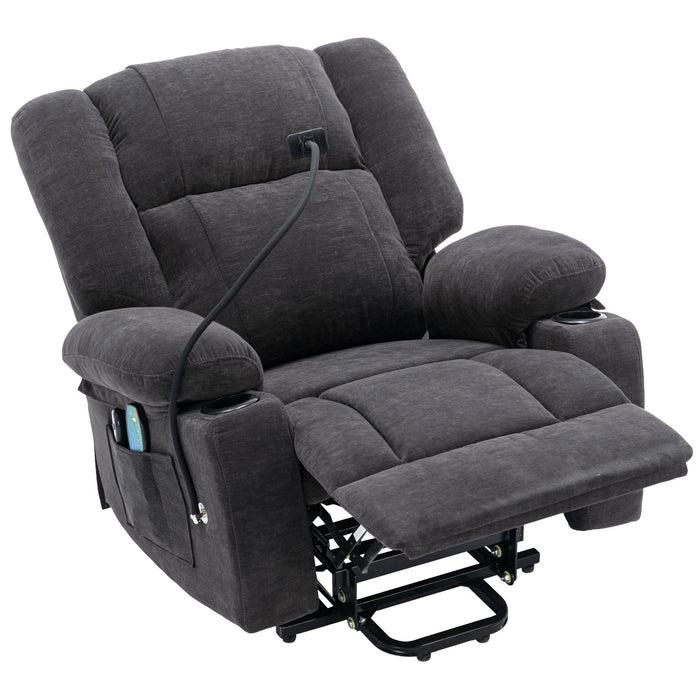 Power Lift Recliner Chair Electric Recliner For Elderly Recliner Chair With Massage And Heating Functions, Remote, Phone Holder Side Pockets And Cup Holders For Living Room