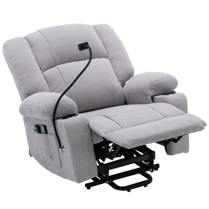 Power Lift Recliner Chair Electric Recliner For Elderly Recliner Chair With Massage And Heating Functions, Remote, Phone Holder Side Pockets And Cup Holders For Living Room