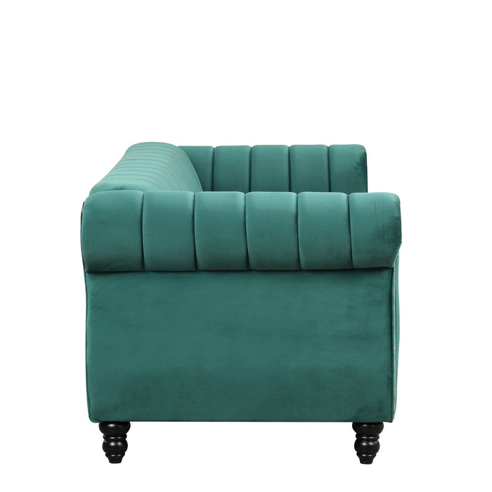 Modern Sofa Dutch Fluff Upholstered Sofa & Solid Wood Legs, Buttoned Tufted Backrest