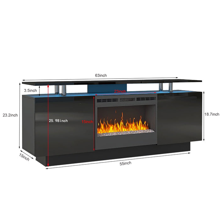 Large TV Cabinet With Fireplace Can Heating Change Color 9 Models 8 Levels Have LED Light - Black