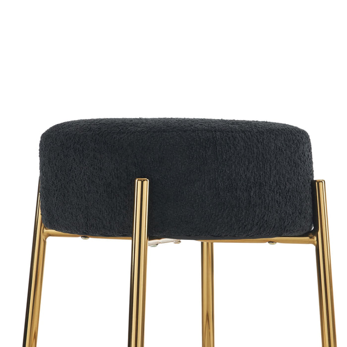 Round High Bar Stools (Set of 2), Contemporary Upholstered Dining Stools For Kitchens, Coffee Shops And Bar Stores - Gold Legs