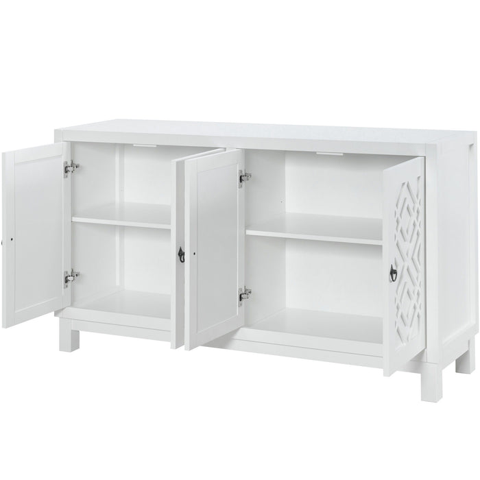 Large Storage Space Sideboard, 4 Door Buffet Cabinet With Pull Ring Handles For Living Room, Dining Room