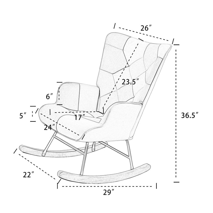 Accent Rocking Chair, Mid-Century Fabric Rocker Chair With Wood Legs And Patchwork Linen For Livingroom Bedroom