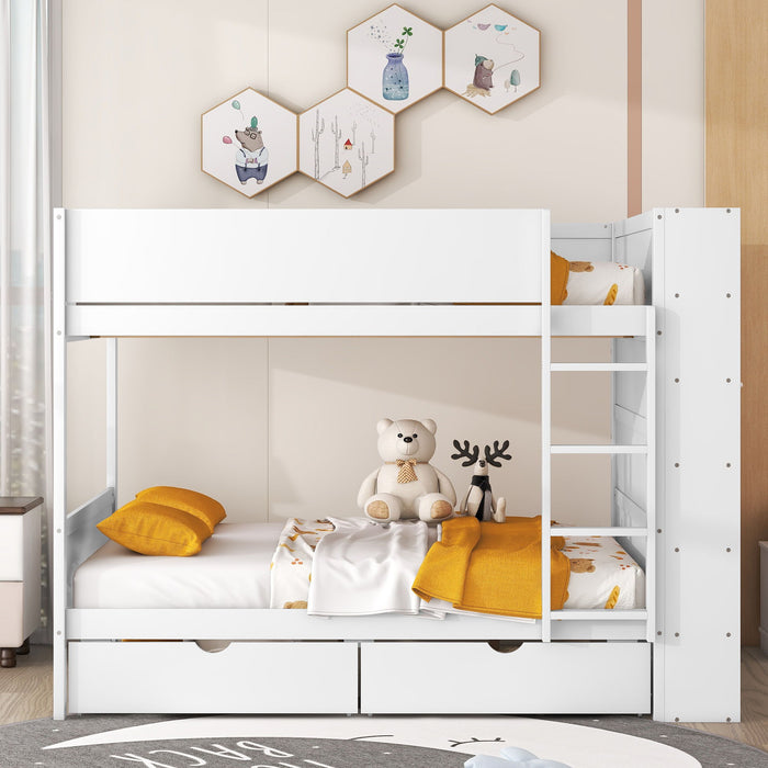 Full Over Full Bunk Bed With 2 Drawers And Multi - Layer Cabinet