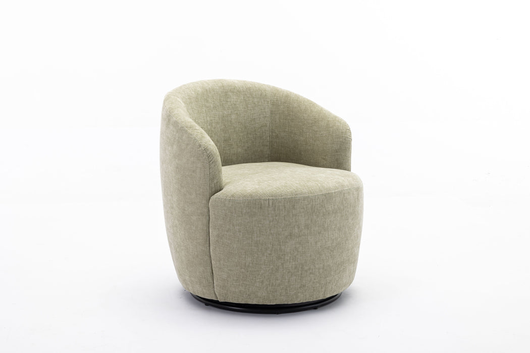 Chenille Fabric Swivel Accent Armchair Barrel Chair With Powder Coating Metal Ring