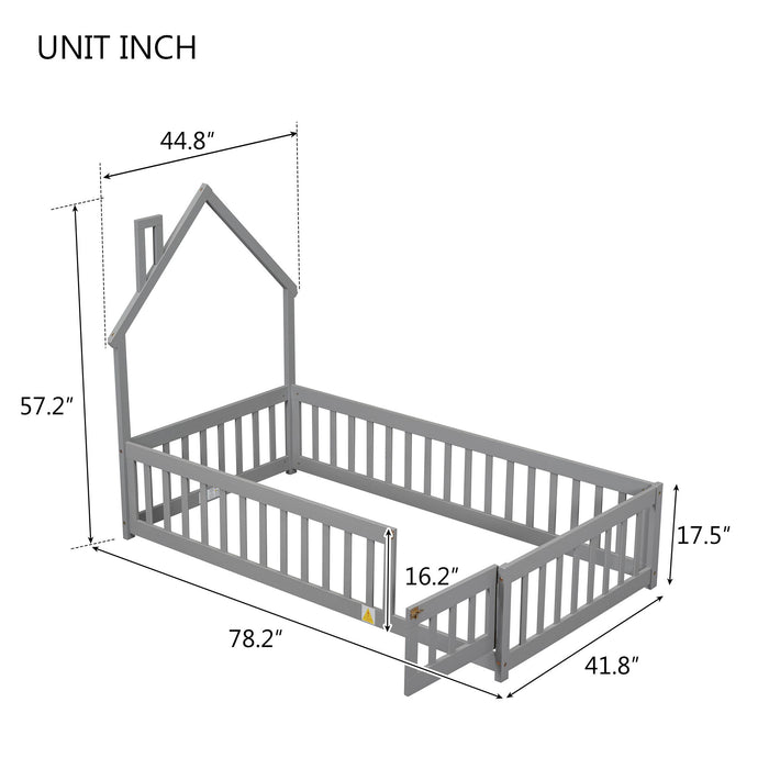 House-Shaped Headboard Floor Bed With Fence