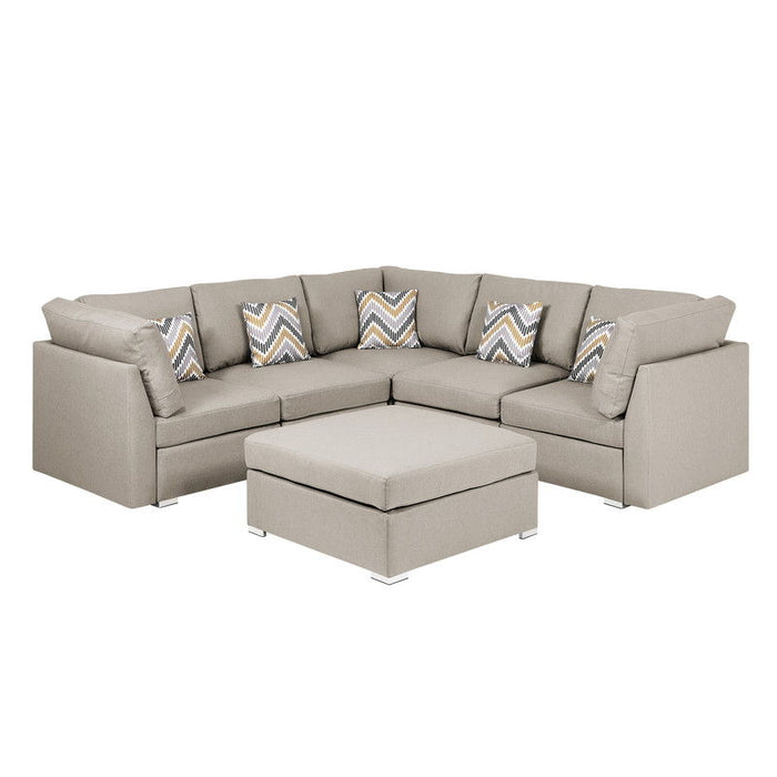 Amira - Fabric Reversible Sectional Sofa With Ottoman And Pillows