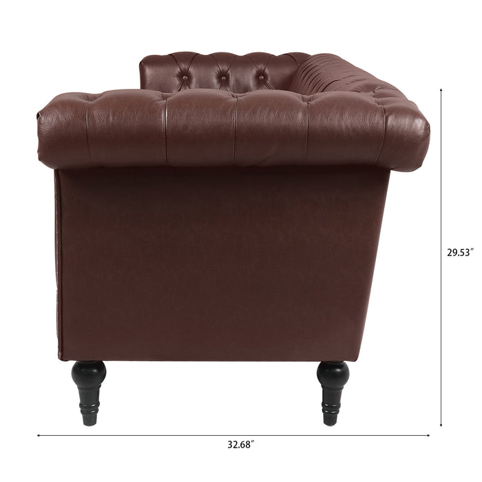 83.66" Width Traditional Square Arm Removable Cushion 3 Seater Sofa - Dark Brown