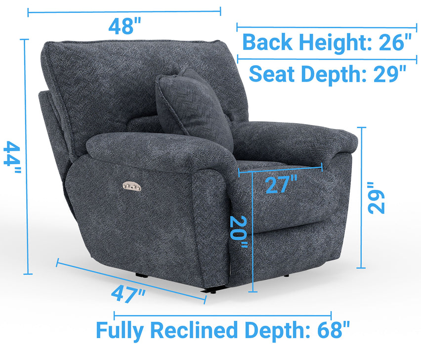 Paxon - Deep Seat Power Lay Flat Recliner With Power Adjustable Headrest - Smoke