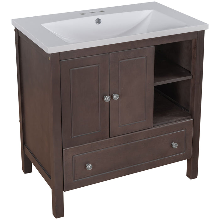 Bathroom Vanity With Sink, Bathroom Storage Cabinet With Doors And Drawers, Solid Wood Frame, Ceramic Sink