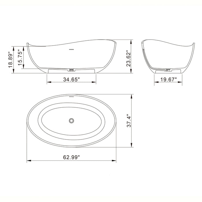 Freestanding Solid Surface Soaking Bathtub For Bathroom