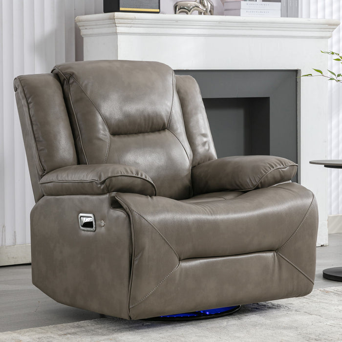 360° Swivel And Rocking Home Theater Recliner Manual Recliner Chair With A Led Light Strip For Living Room