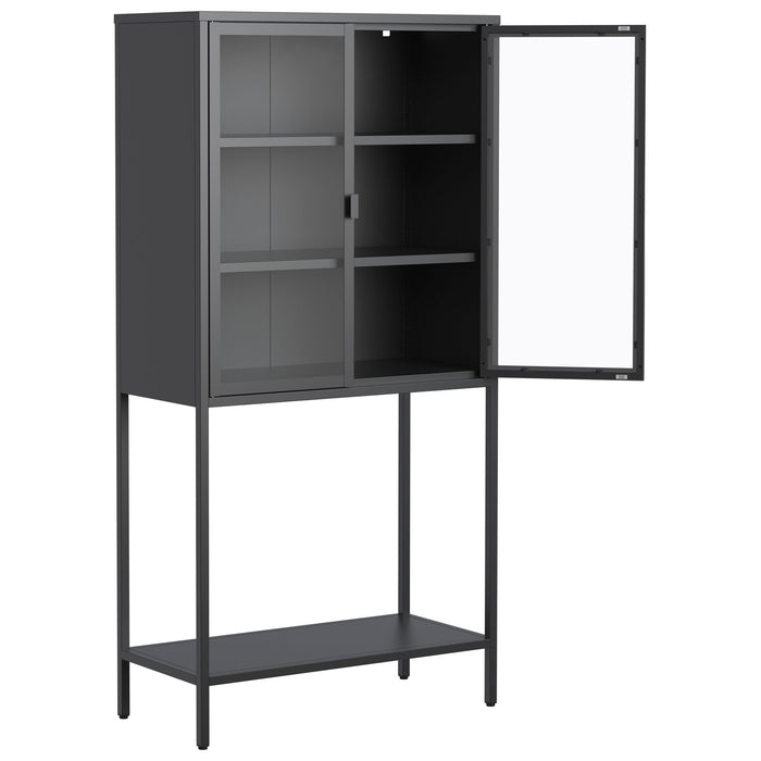 Heavy Duty Metal Storage Cabinet, Display Storage Cabinet With Glass Doors And 2 Adjustable Shelves, Tall Bookcase Modern Bookshelf Cabinet For Home Office, Living Room, Pantry