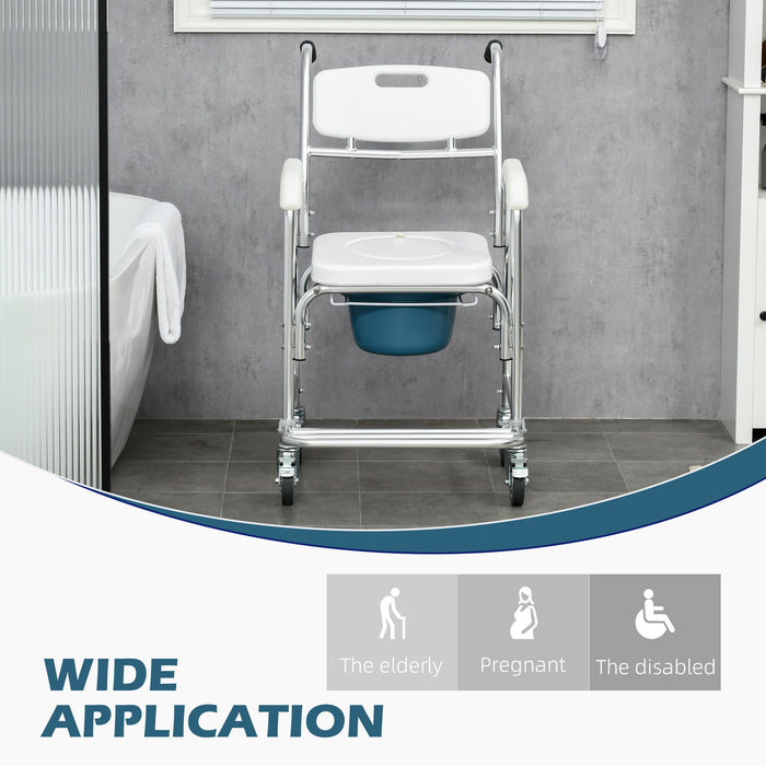 Homcom - Shower Commode Wheelchair, Padded Seat, 330 Lbs - White