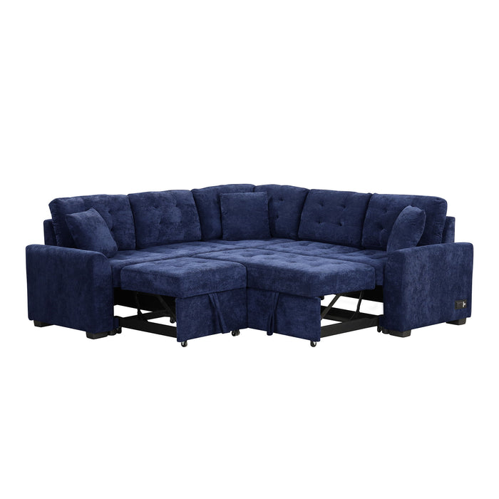 L-Shape Sofa Bed Pull-Out Sleeper Sofa With Wheels, USB Ports, Power Sockets For Living Room