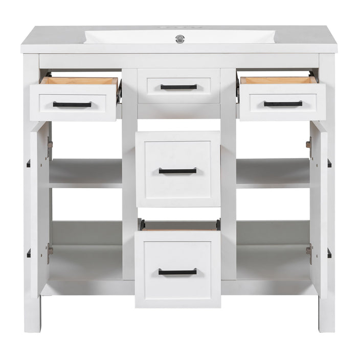 Bathroom Vanity Cabinet With Resin Integrated Sink 4 Drawers, 2 Doors - White