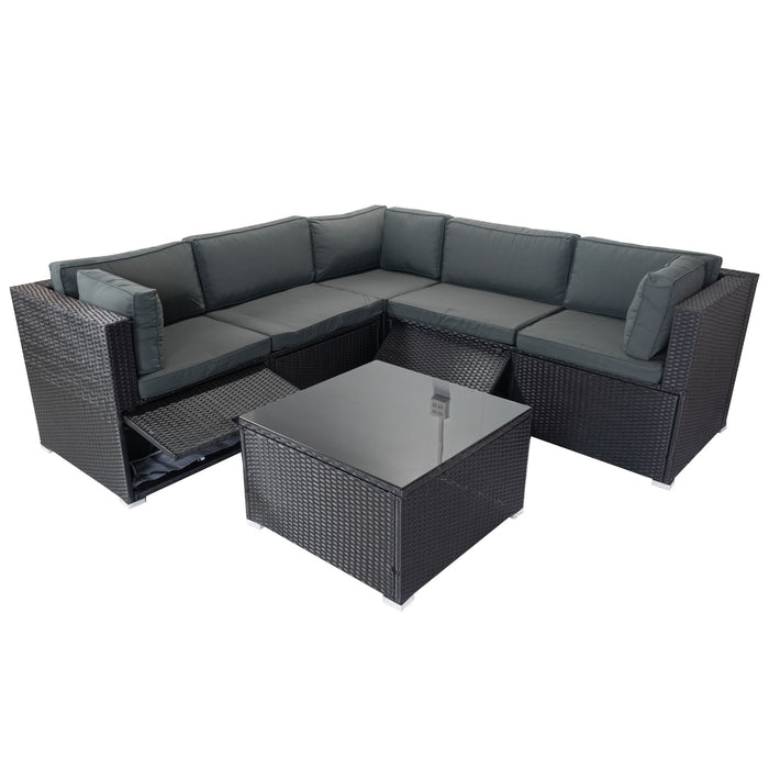 6 Pieces PE Rattan Sectional Outdoor Furniture Cushioned Sofa Set Wicker