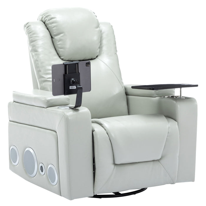 270° Swivel Power Recliner Individual Seat Home Theater Recliner With Surround Sound, Cup Holder, Removable Tray Table, Hidden Arm Storage For Living Room