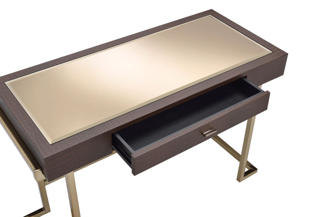 Zakwani - Synthetic Leather Desk Table - Espresso / Champagne