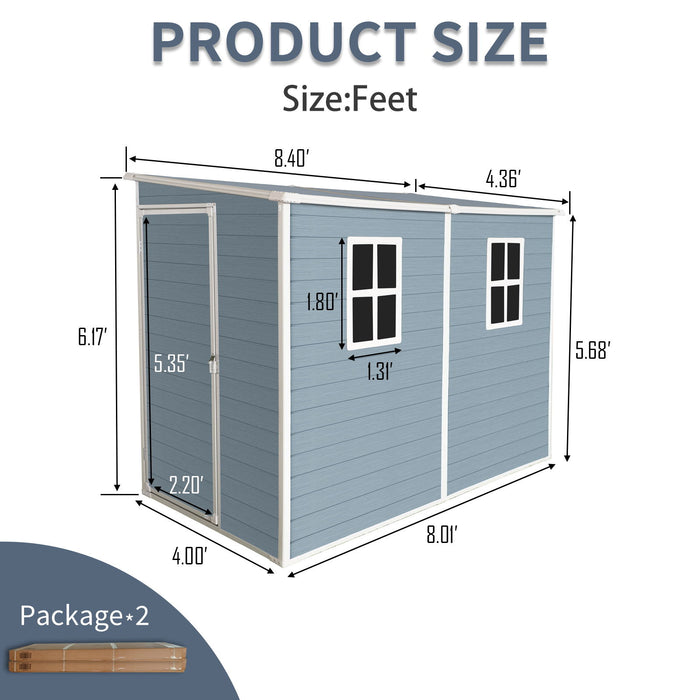 Outdoor Storage Shed With Floor Resin Shed With Two-Window, Waterproof, Lockable Doors For Patio, Yard, Lawn