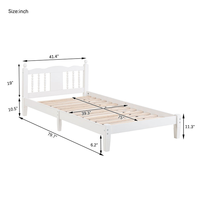 Bed With Column Decoration Headboard, With Bed Slats