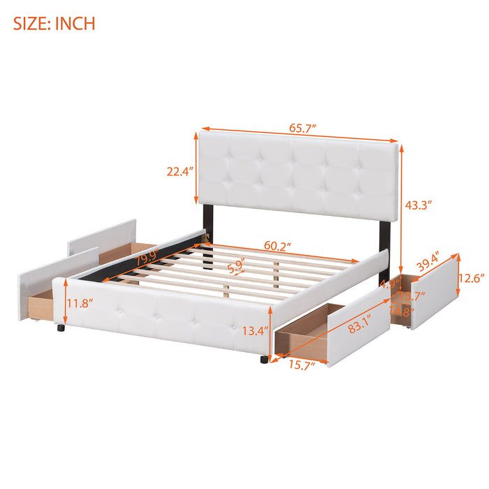 Upholstered Platform Bed With Classic Headboard And 4 Drawers, No Box Spring Needed