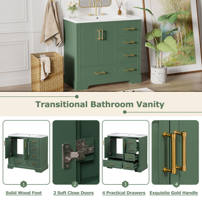 Traditional Bathroom Vanity With Resin Sink Combo Set, Bathroom Cabinet With Two Doors And Four Drawers