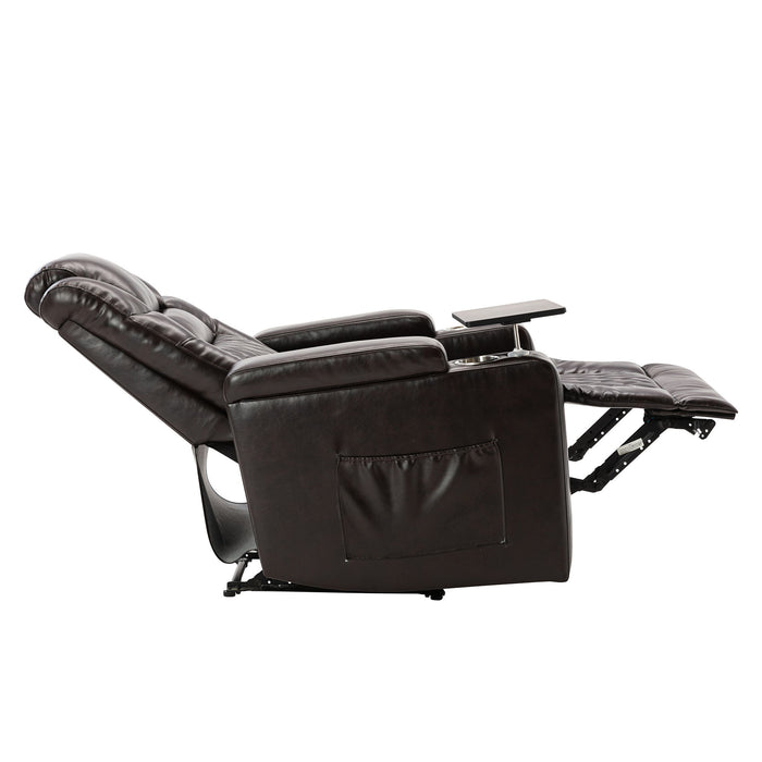 Power Motion Recliner With USB Charging Port And Hidden Arm Storage, Home Theater Seating With 2 Convenient Cup Holders Design And 360 Degree Swivel Tray Table