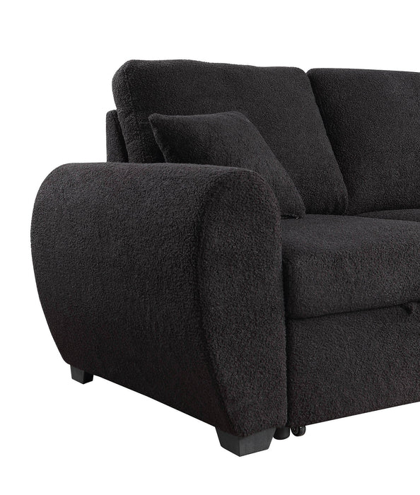 Veronica - Teddy Fleece Reversible Sleeper Sectional Sofa With Storage Chaise - Black