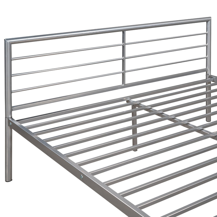 Twin Over Full Metal Bunk Bed With Desk, Ladder And Quality Slats For Bedroom - Silver