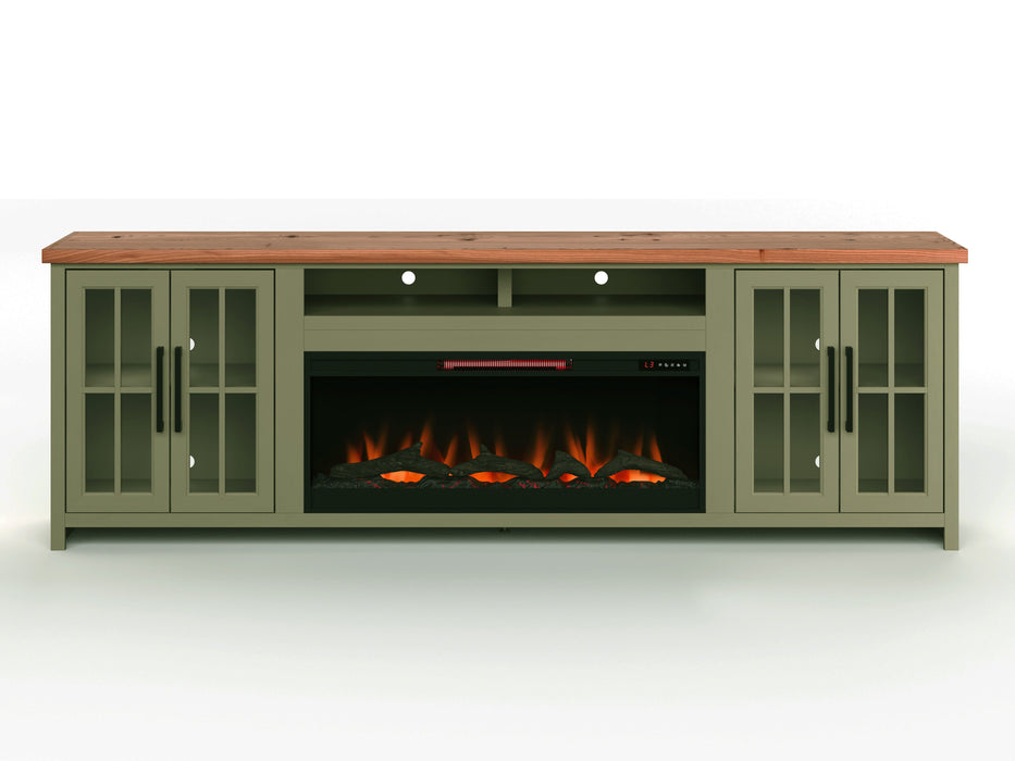 Vineyard - 97" Fireplace TV Stand Console For TVs Up To 100" - Sage Green And Fruitwood Finish