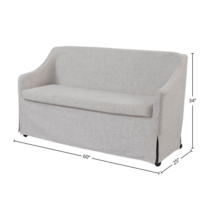 Slip Covered Settee With Casters - Beige