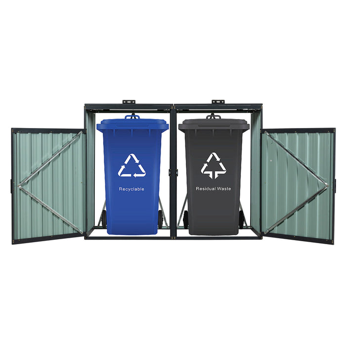 Garbage Bin Shed Stores 2 Trash Cans Metal Outdoor Bin Shed For Garbage Storage, Stainless Galvanized Steel, Bin Shed For Garden Yard Lawn