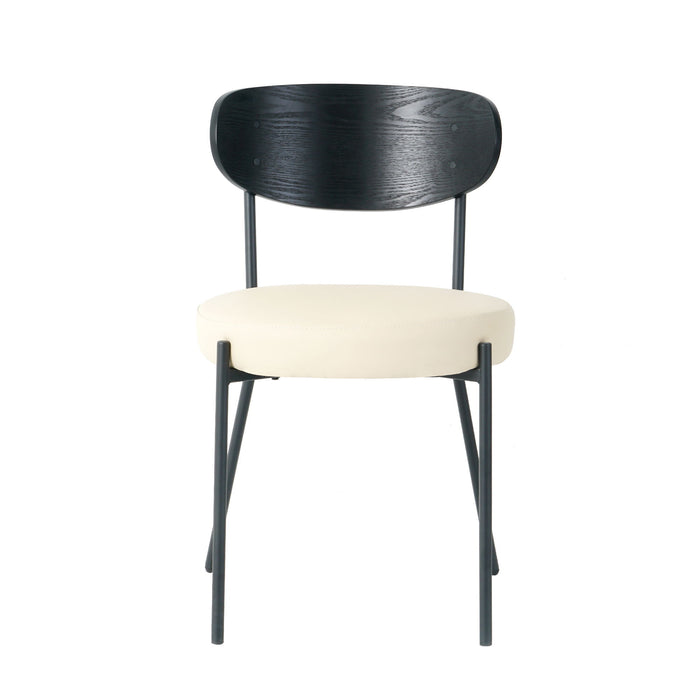 Modern Gray Simple PU Dining Chair Upholstered Chair Family Bedroom Stool Back Dressing, Black Round Table Set, Bentwood Covered With Ash Veneer Chair Back, Chair Metal Legs