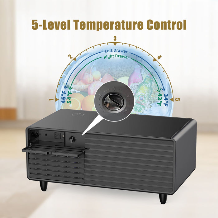 Modern Smart Coffee Table With Built In Fridge, Outlet Protection, Wireless Charging, Mechanical Temperature Control, Power Socket, USB Interface And Ice Water Interface