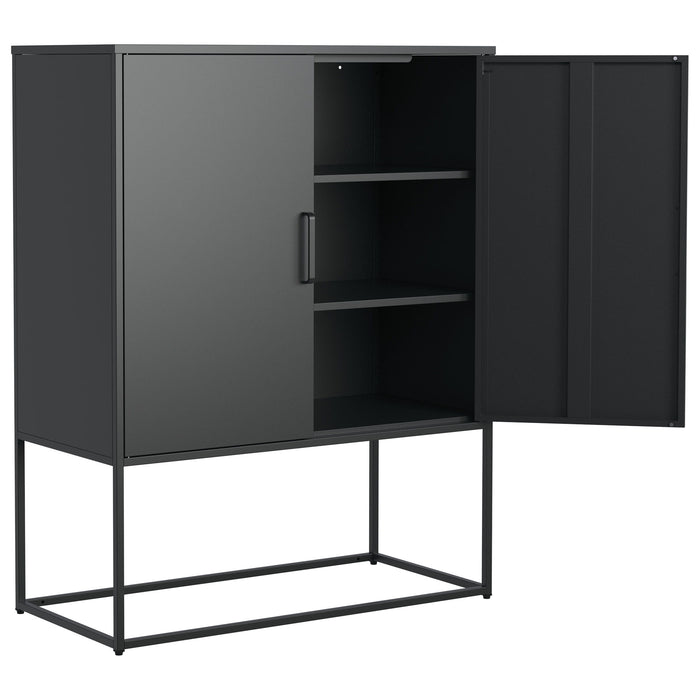 Heavy Duty Metal Buffet Sideboard Modern Steel Storage Cabinet With 2 Shelves, Free Standing Accent Cabinet With Magnetic Doors For Bedroom, Kitchen, And Home Office, Anti-Tip Design