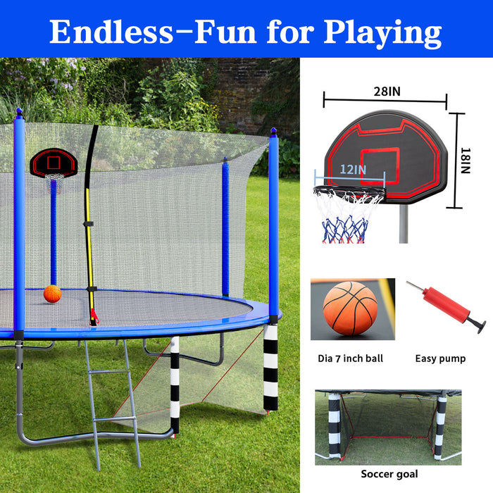 16Ft Trampoline With Basketball Hoop Pump And Ladder (Inner Safety Enclosure) With Soccer Goal