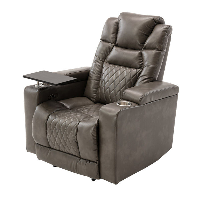 Power Motion Recliner With USB Charging Port And Hidden Arm Storage, Home Theater Seating With 2 Convenient Cup Holders Design And 360 Degree Swivel Tray Table