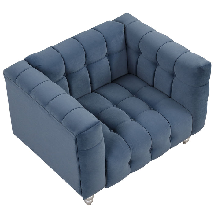 Modern Sofa Dutch Fluff Upholstered Sofa & Wood Legs, Buttoned Tufted Backrest