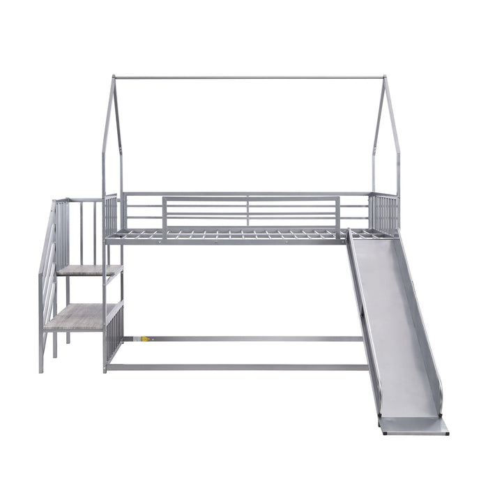 Twin Over Twin Metal Bunk Bed House Bed With Slide And Staircase