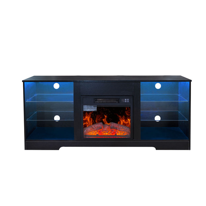 57.8" Fireplace TV Stand With 18" Electric Fireplace Heater, Modern Entertainment Center For TVs Up To 62" With Adjustable Glass Shelves And Storage Cabinets