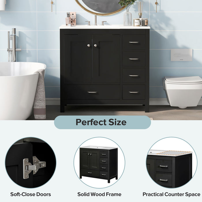 Bathroom Vanity With Ceramic Sink Combo, Abundant Storage Cabinet -2 Soft-Close Doors And 5 Drawers