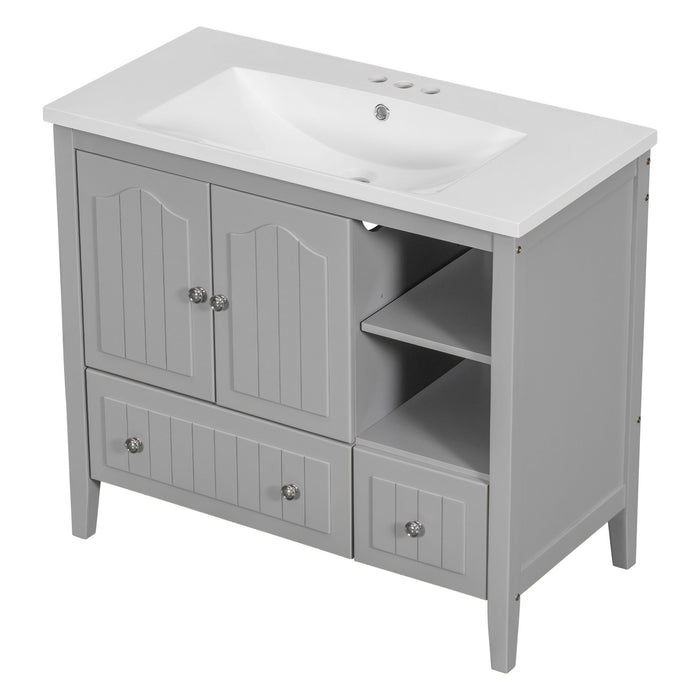 Bathroom Vanity With Ceramic Basin, Bathroom Storage Cabinet With Two Doors And Drawers, Solid Frame, Metal Handles