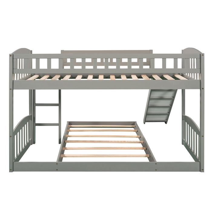 77.4" Twin Over Twin Bunk Bed With Slide And Ladder - Gray